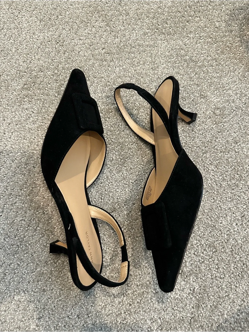 Ann Taylor Black Suede Pointed Slingback Heels - Picture 5 of 6